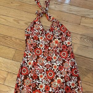 Floral Halter Dress in Red and Brown